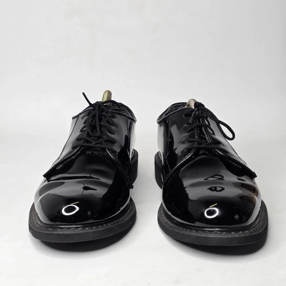 Bates Black Synthetic Patent Look Oxford Dress Shoes Military High Gloss 7.5 D